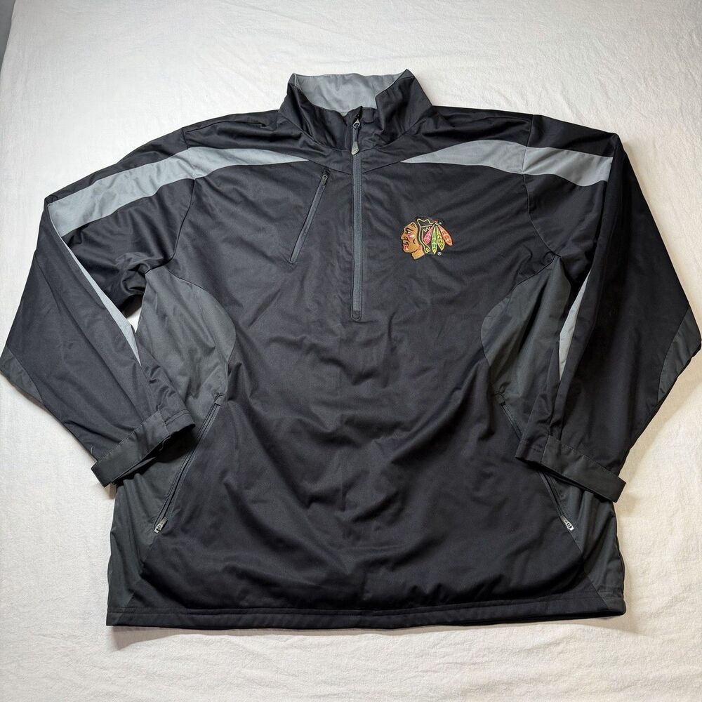 Chicago Blackhawks Pullover Mens 2XL XXL Black NHL Hockey 1/4 Zip Long Sleeve